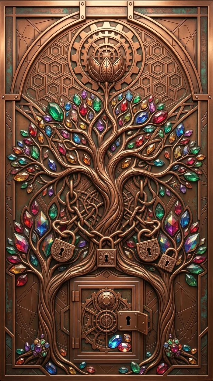 Copper Security Tree with Locks and Safe Vault